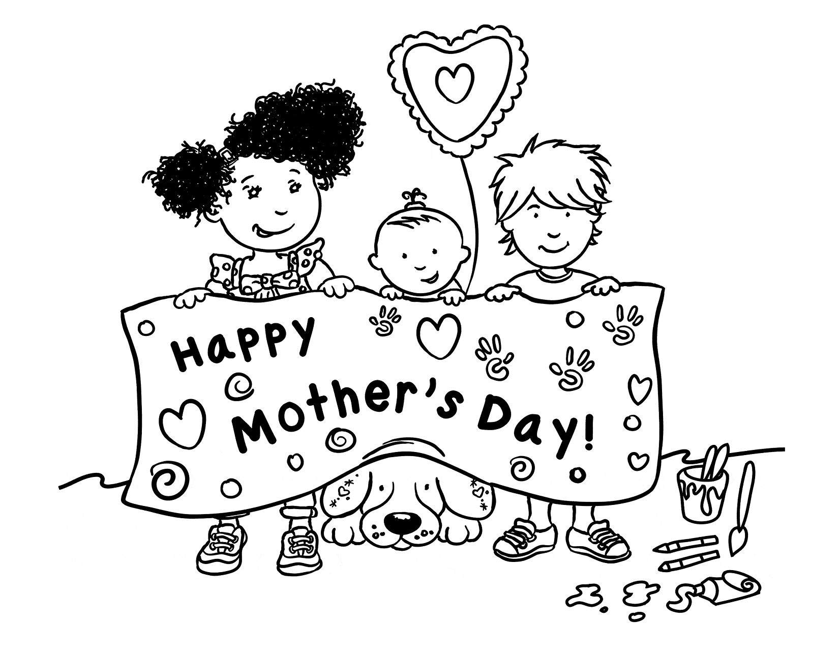 Happy Mothers Day Banner Coloring Page