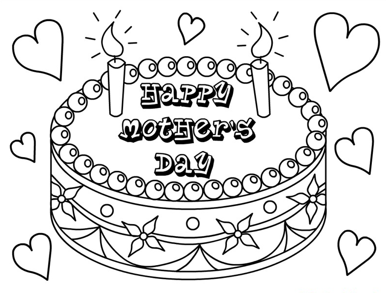 Happy Mothers Day Cake Coloring Page