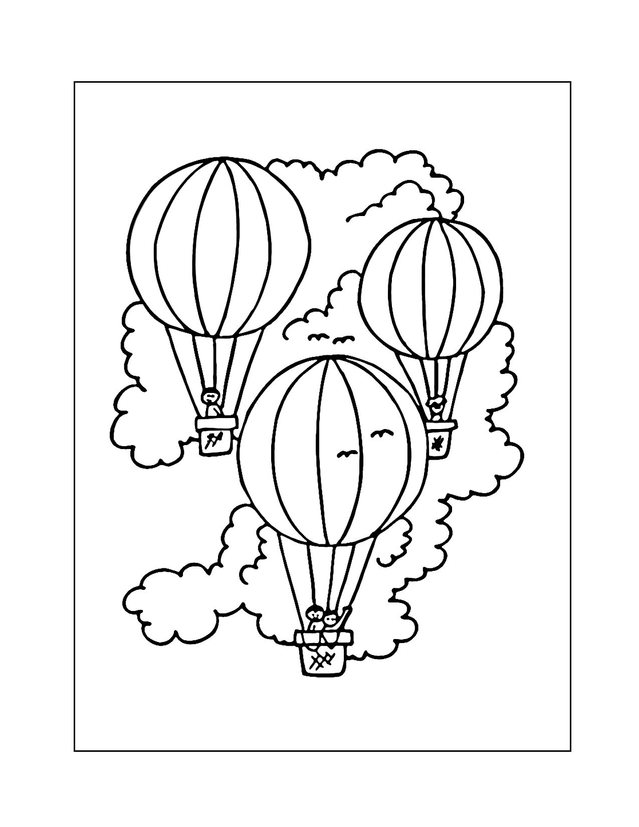 Happy People In Hot Air Balloons Coloring Page