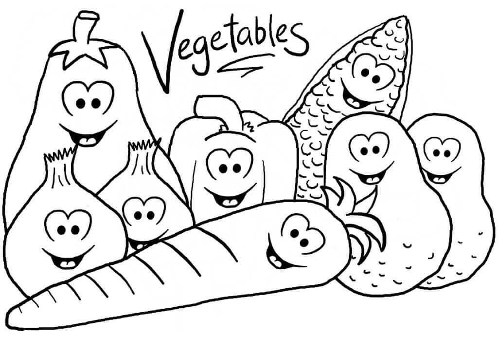 Happy Vegetables Coloring Page