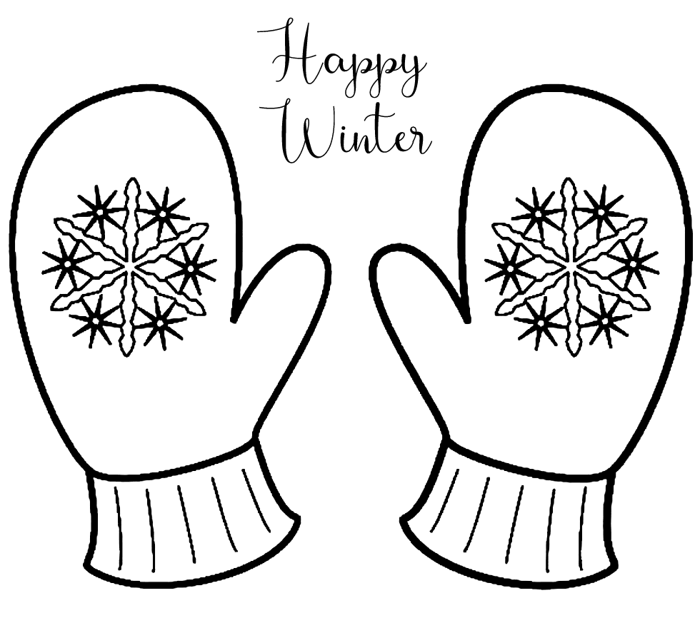 Happy Winter Snowflake Mittens Coloring Page