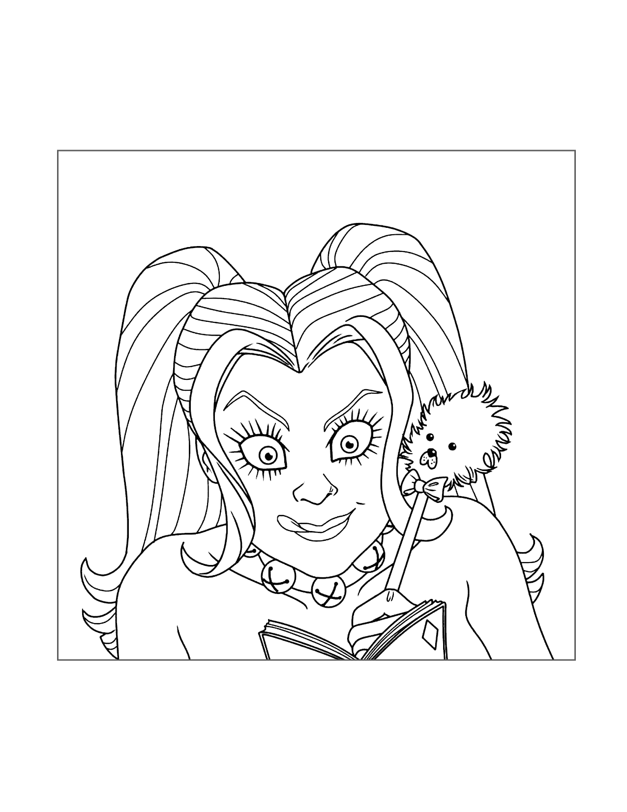 Harley Quinn Writing Intensly Coloring Page