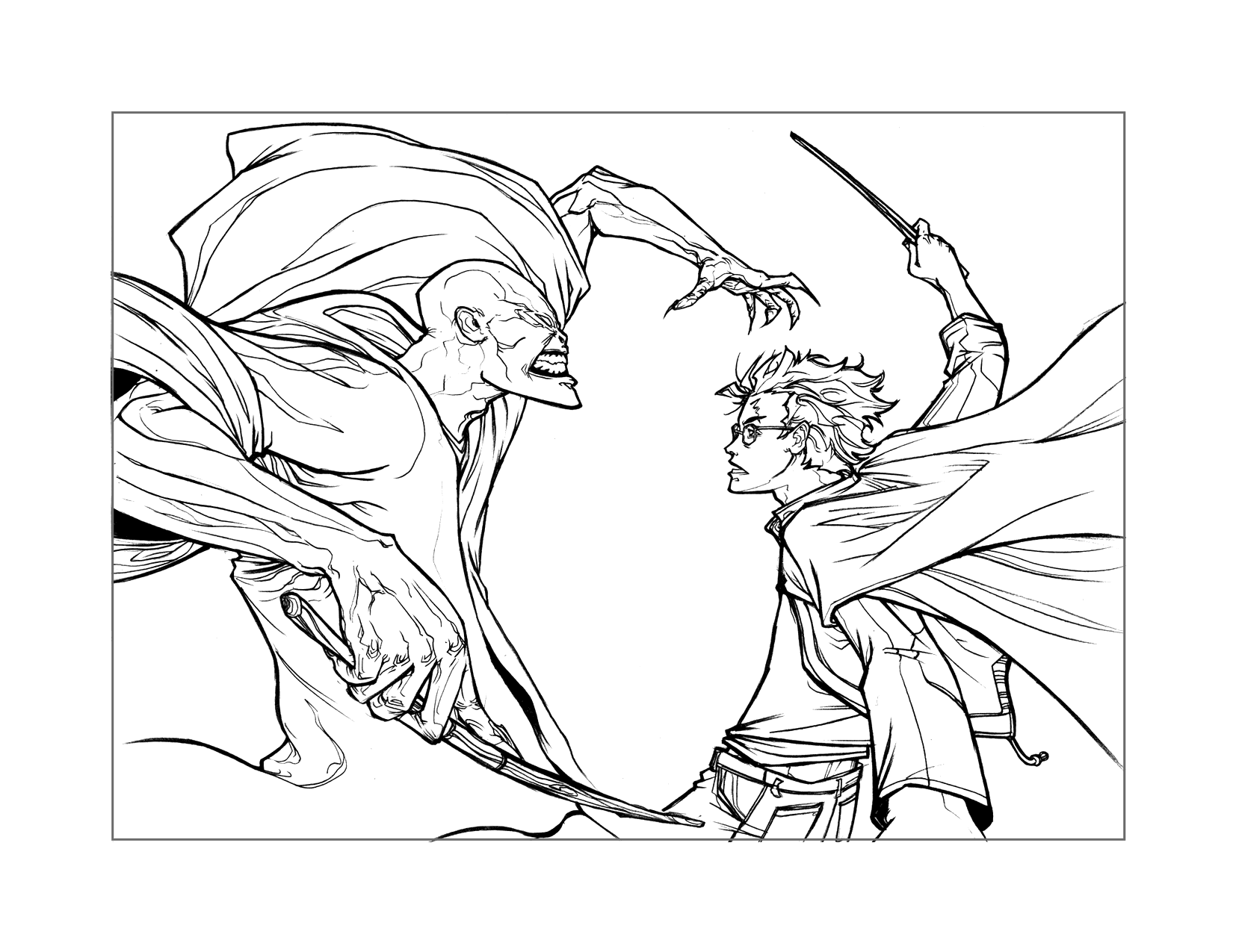 Harry Potter Fights Voldemort Coloring Page