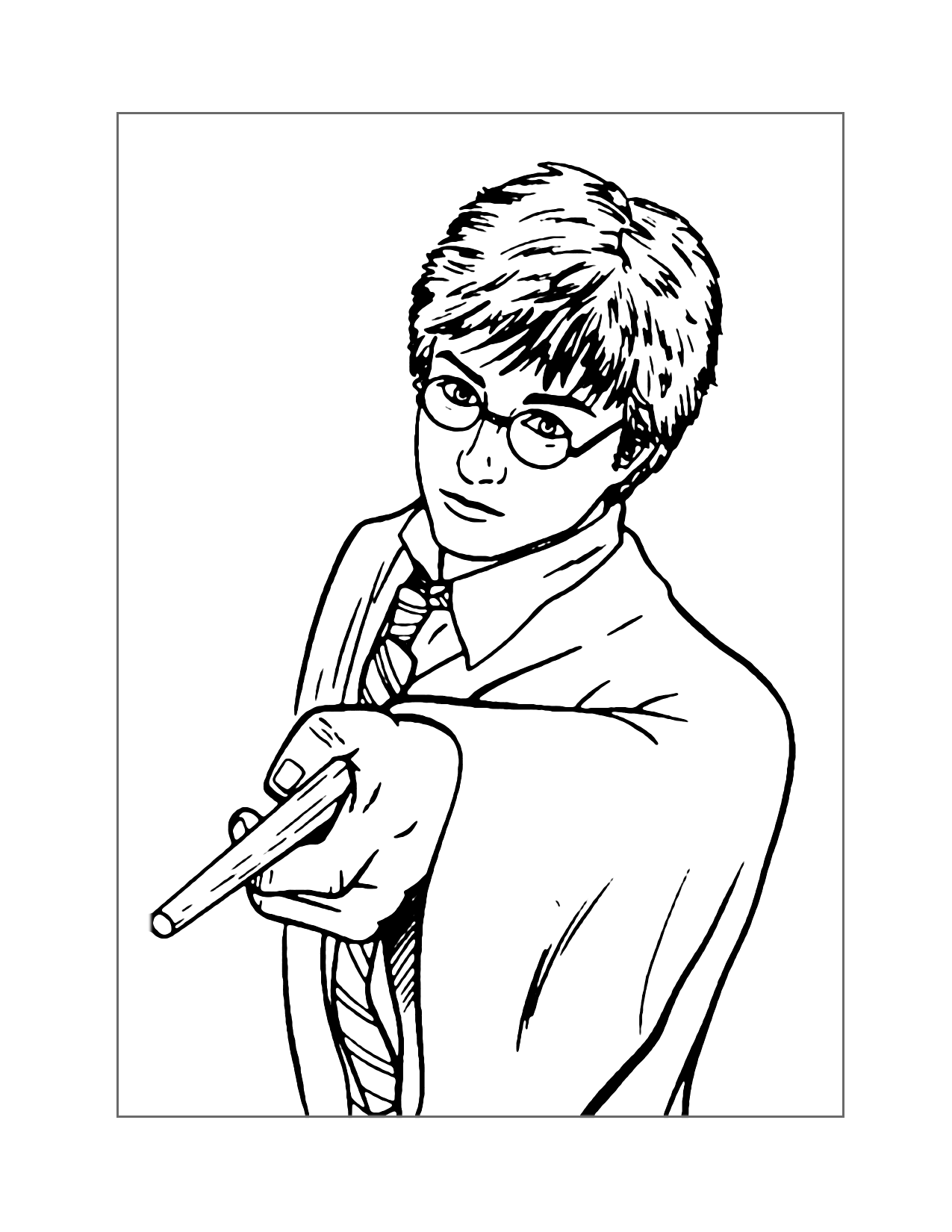 Harry Potter Weilding His Wand Coloring Page