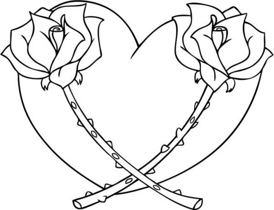Heart And Roses Coloring Pages