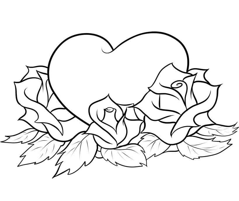 Heart with Roses Coloring Page