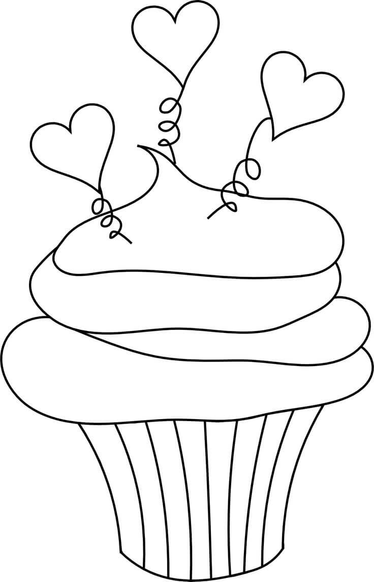 Hearts Cupcake Coloring Pages