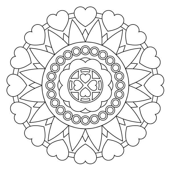 Hearts Mandala For Kids To Color