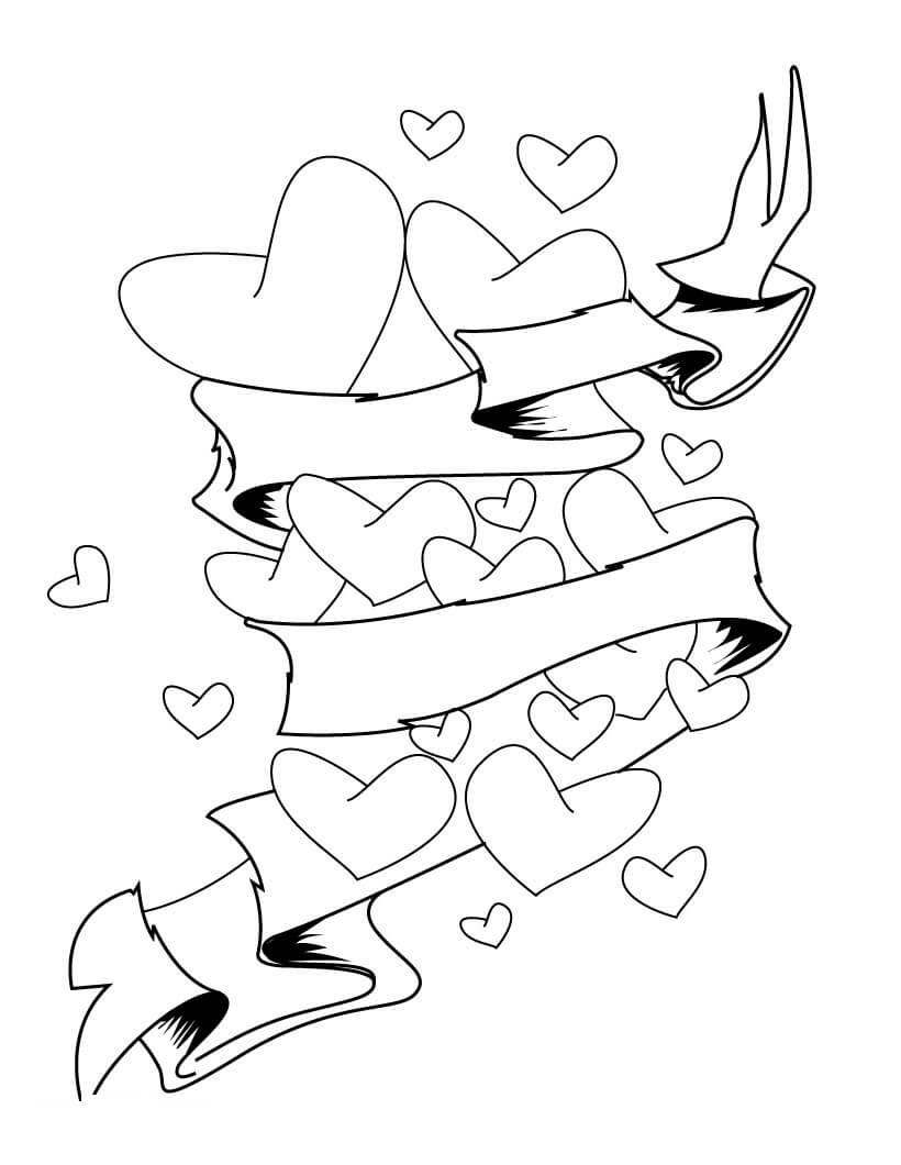 Hearts And Banner Coloring Pages
