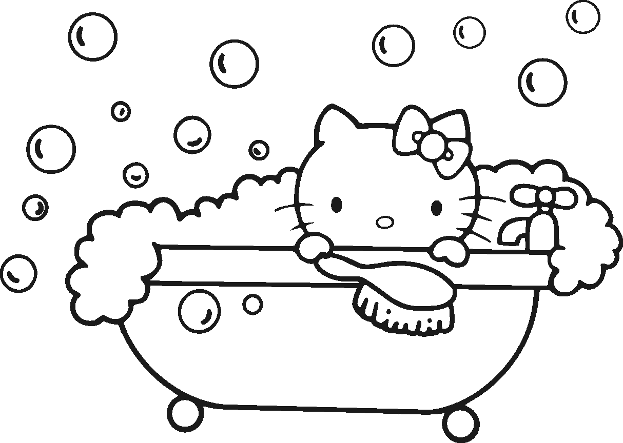 Hello Kitty Bathtime Coloring Page