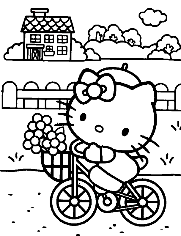 Hello Kitty Bike Ride Coloring Pages