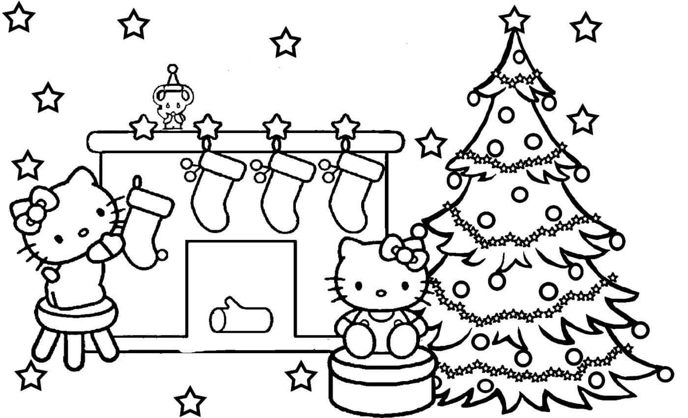 Hello Kitty Christmas Tree Coloring Page