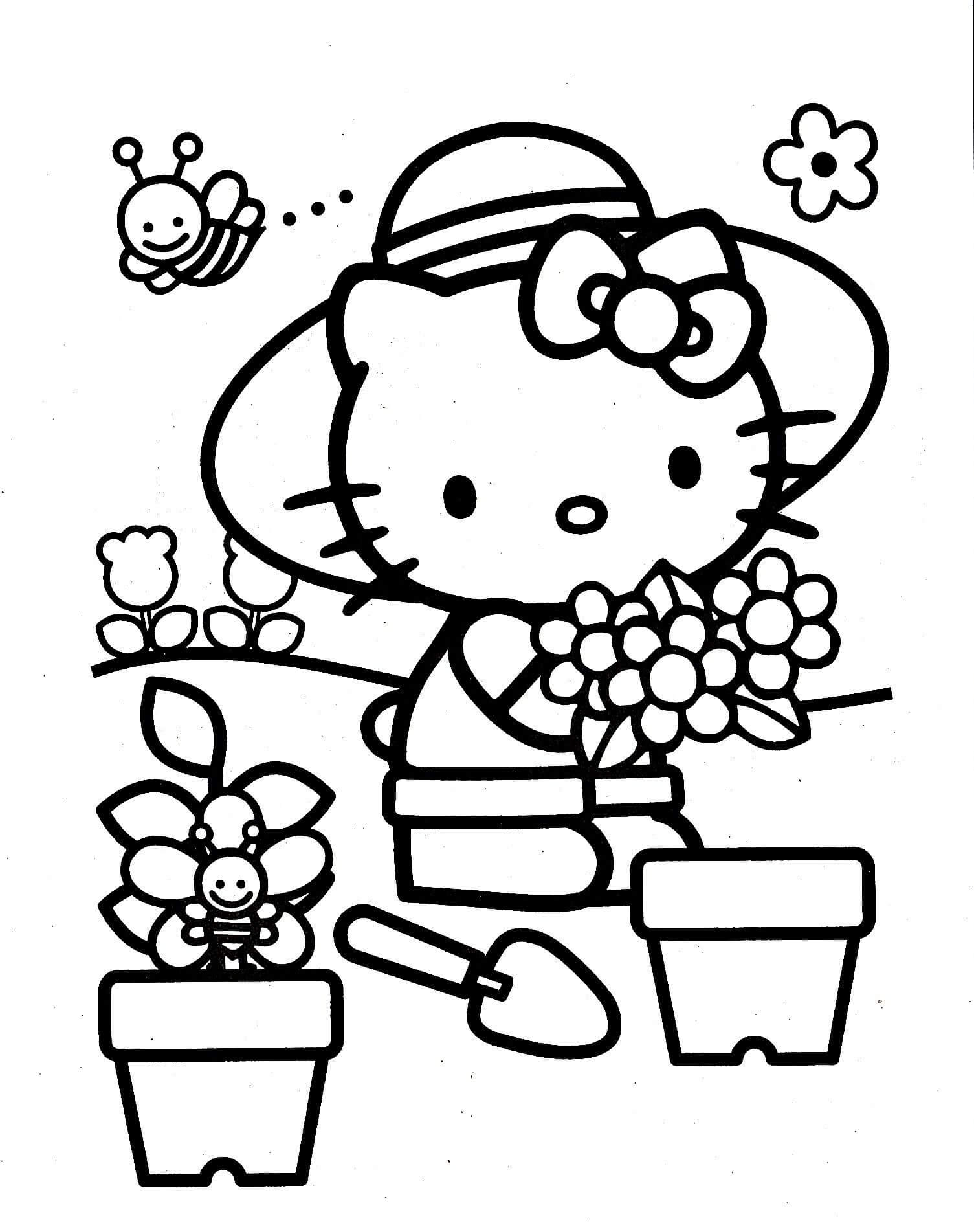 Hello Kitty Gardening Coloring Pages