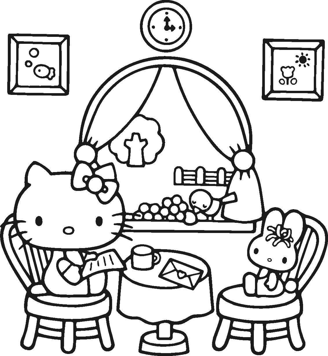 Hello Kitty Morning Coffee Coloring Page