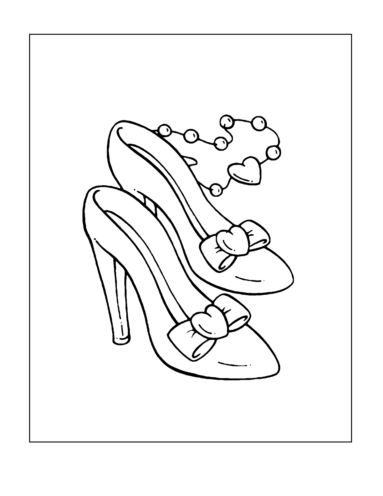 High Heel Shoes With Bows And Heart Necklace Coloring Page