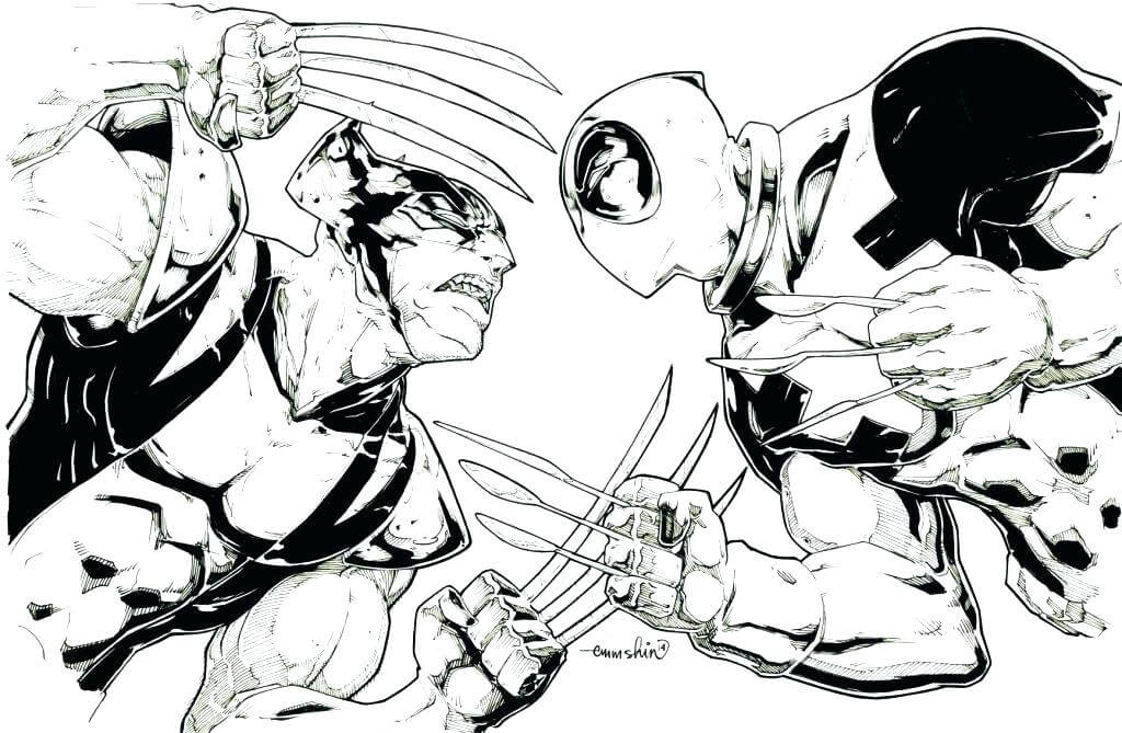 Hilarious Deadpool Vs Wolverine Coloring Page