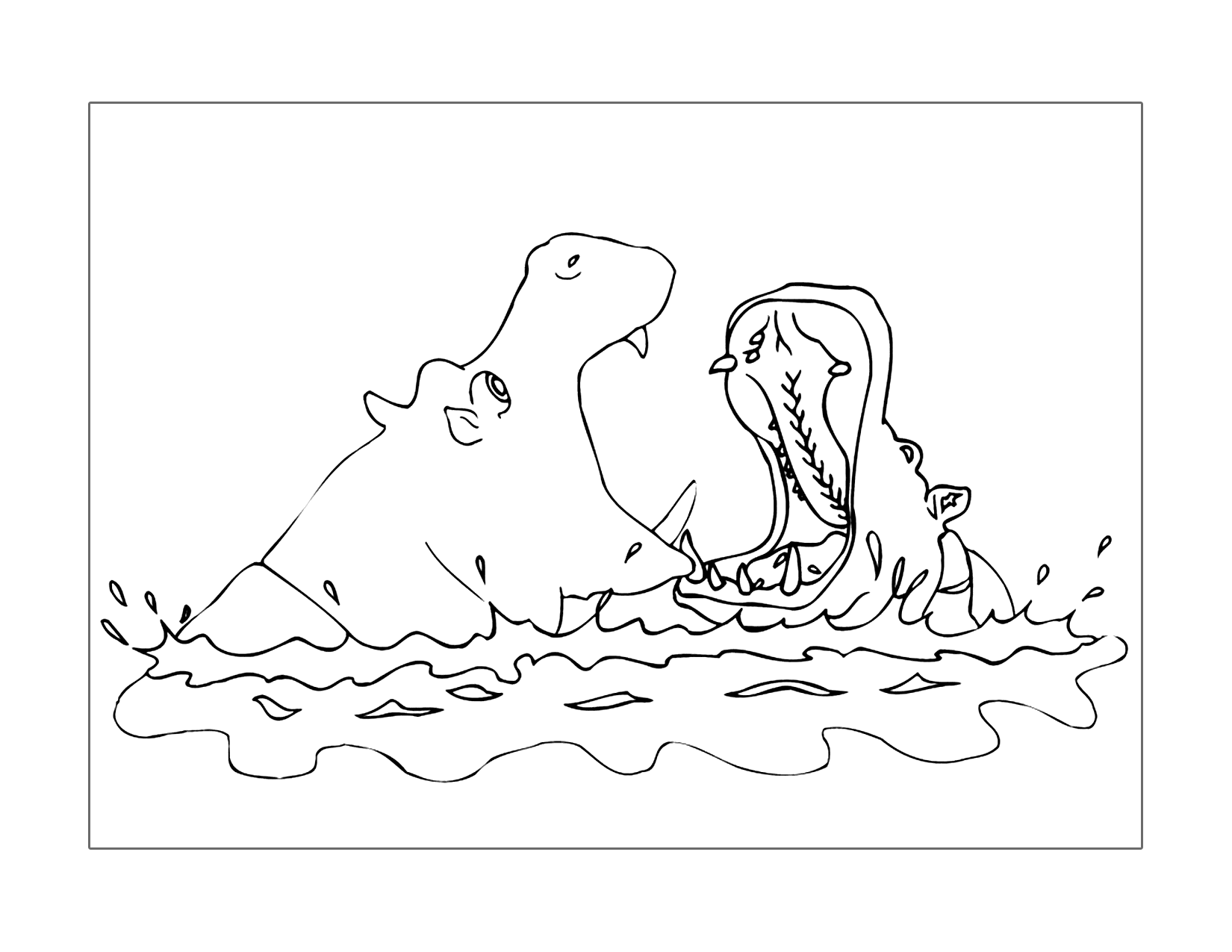 Hippo Fight Coloring Page