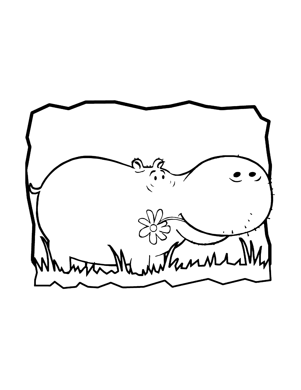 Hippo With A Flower Coloring Page