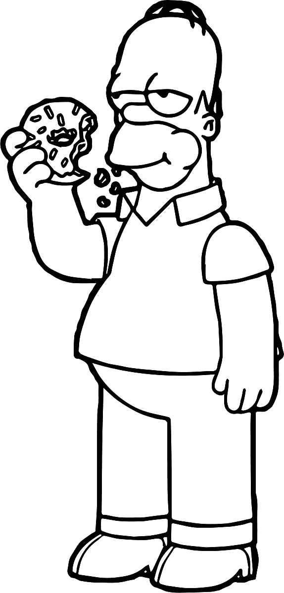 Homer Simpson Eating Donut Coloring Page