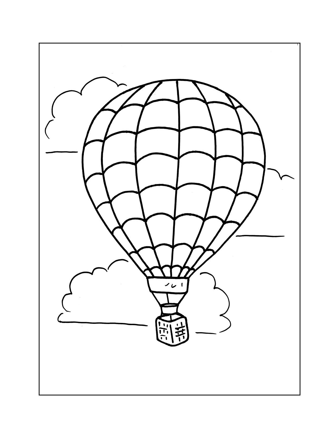 Hot Air Balloon In The Clouds Coloring Page
