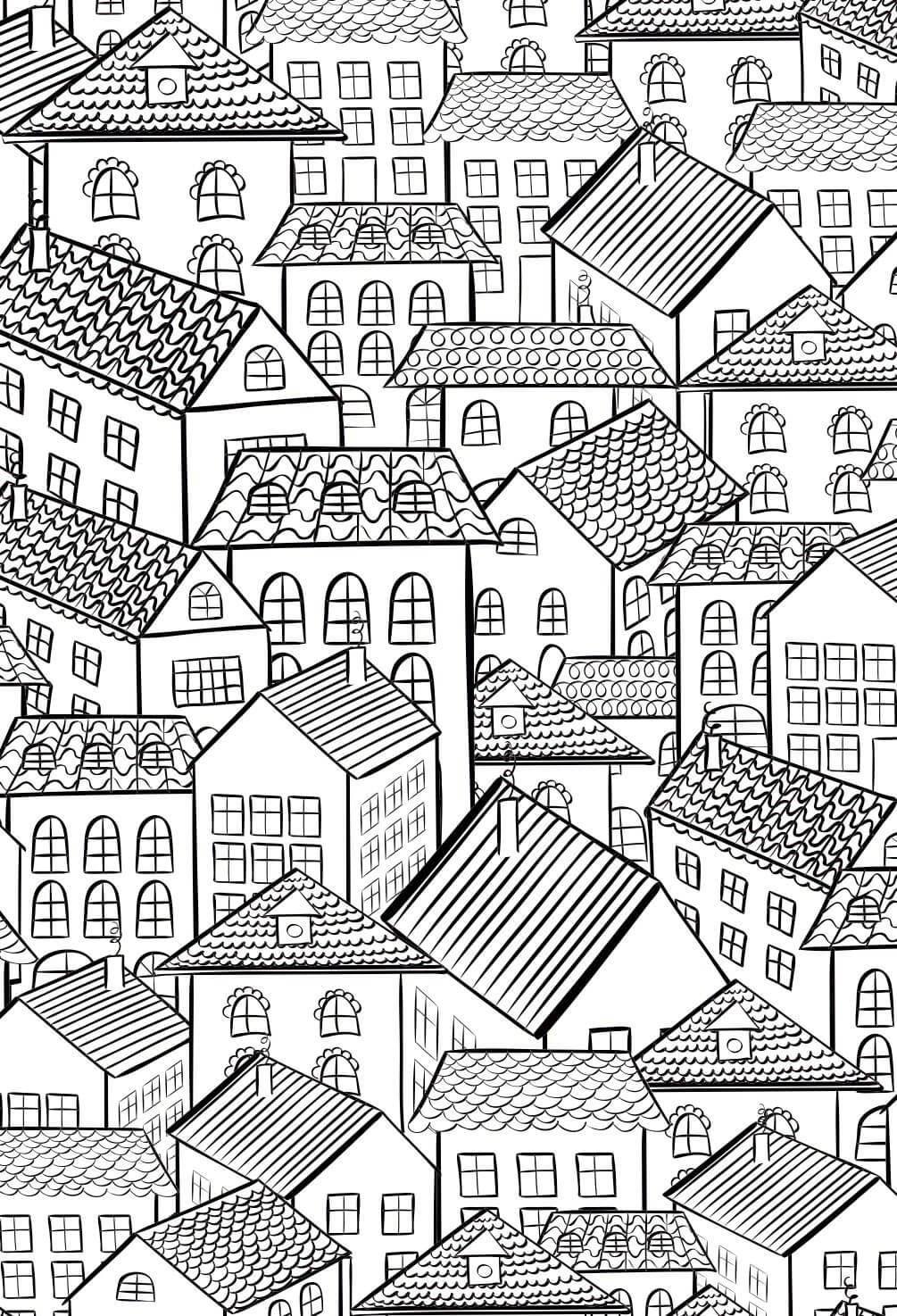 Houses Coloring Page For Adults