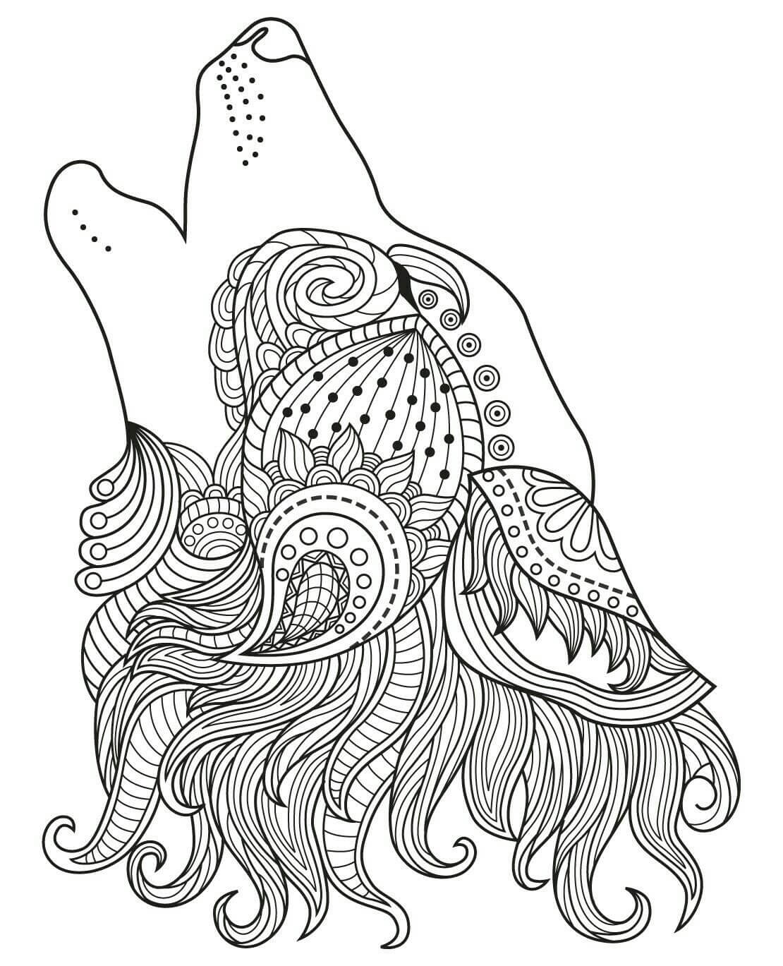 Howling Wolf Coloring Pages for Adults