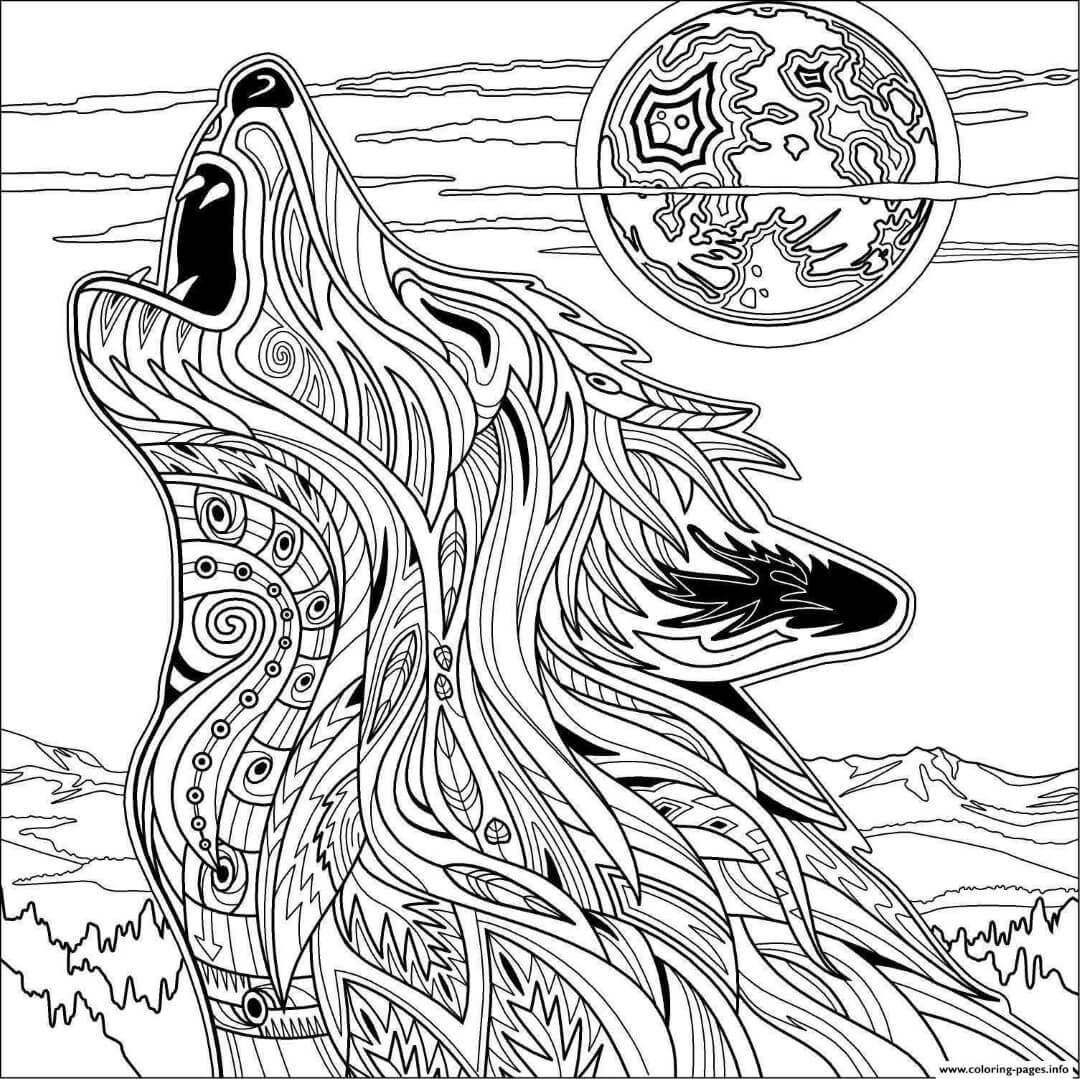 Howling Zen Wolf Coloring Pages For Adults