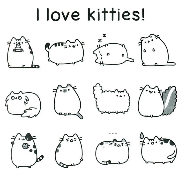 I Love Kitties Pusheen Coloring Page