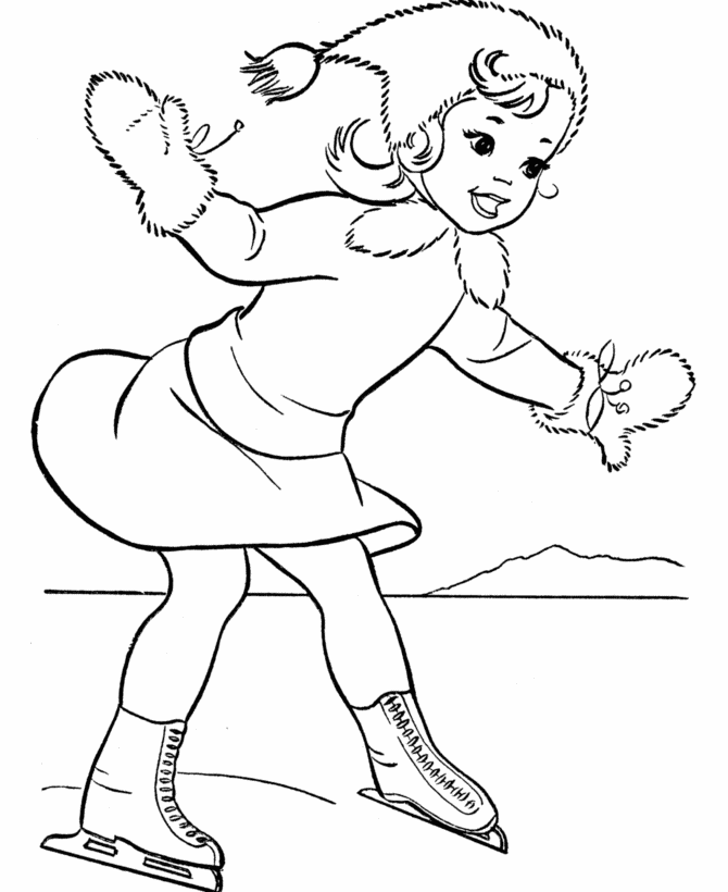 Ice Skating in Winter Coloring Page