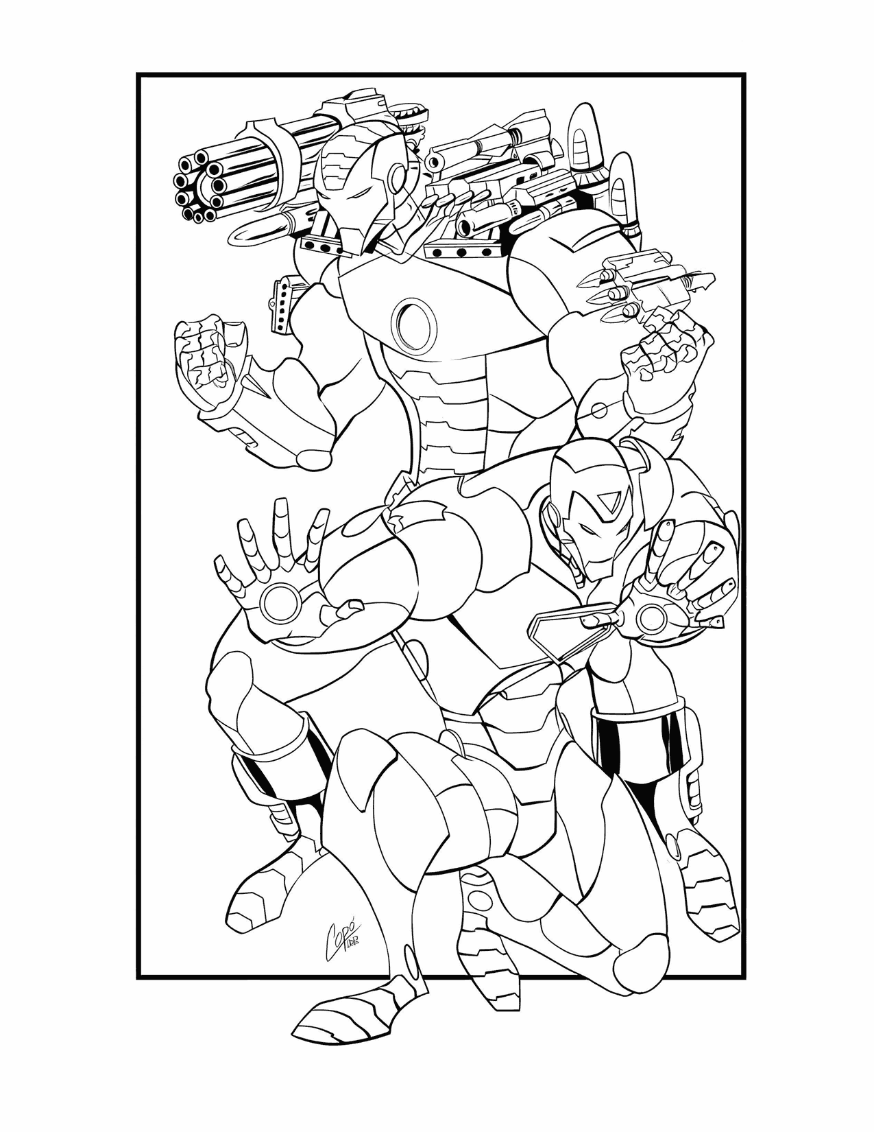 Iron Man Fights With War Machine Coloring Page