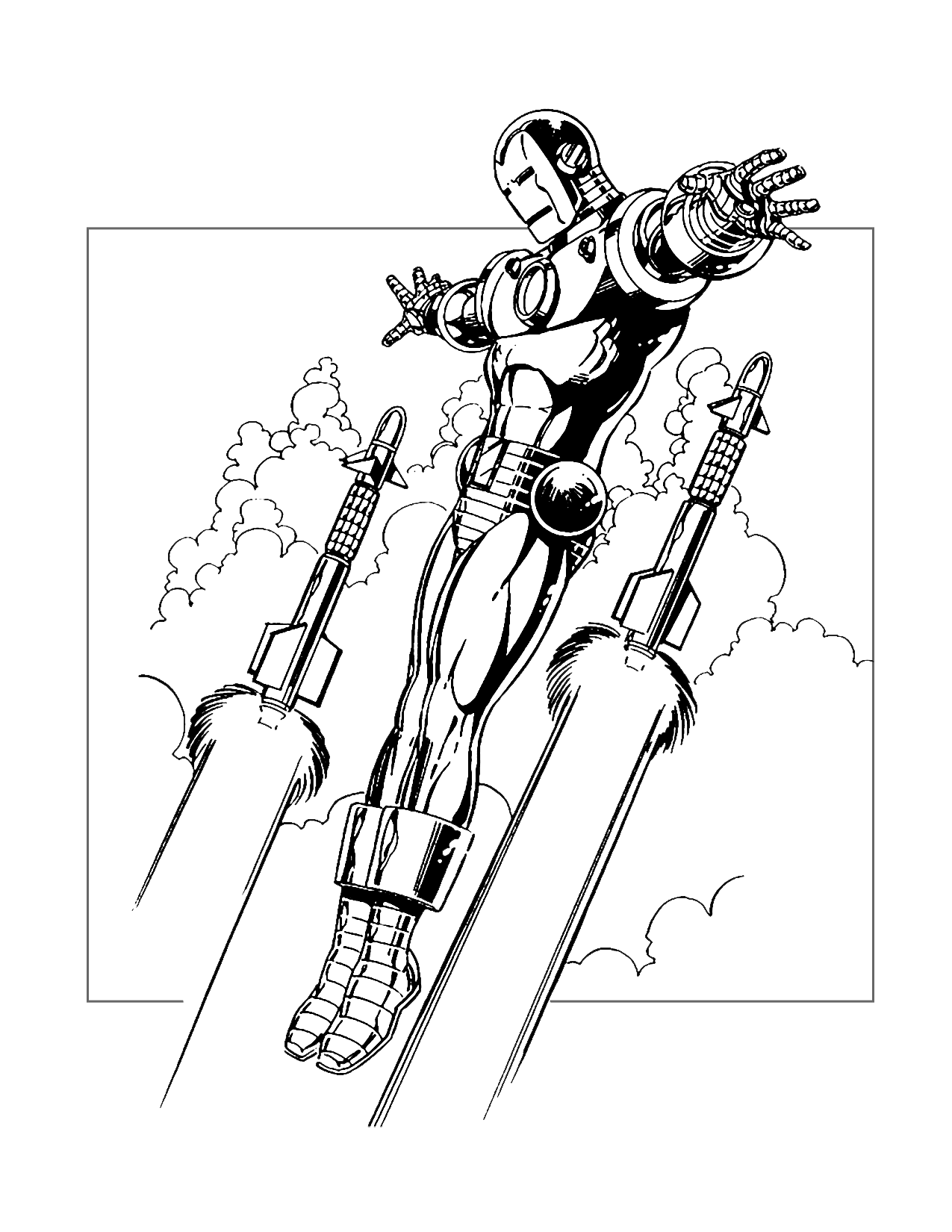 Iron Man Flys With Missiles Coloring Page