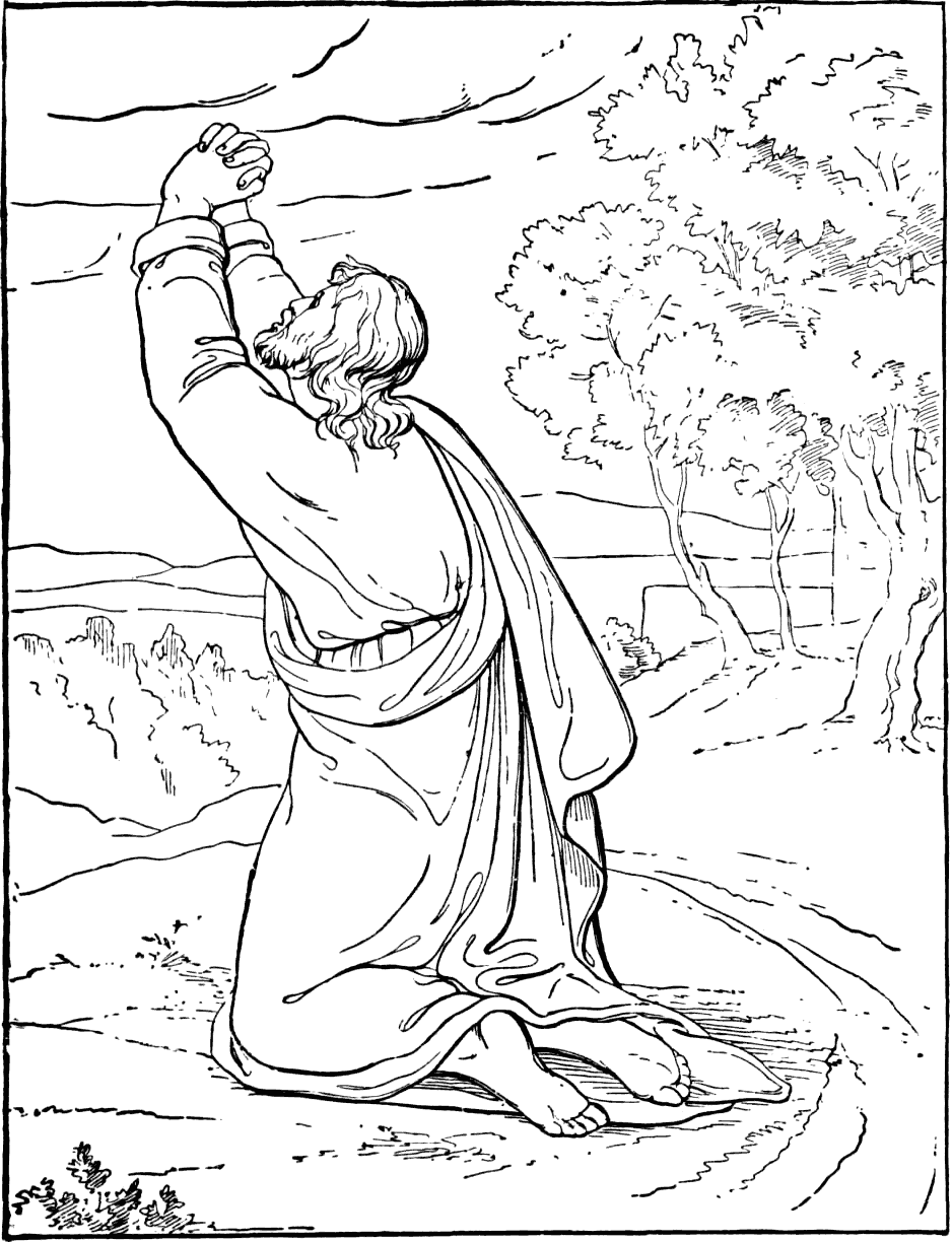 Jesus Praying In The Garden At Gethsemane Coloring Page
