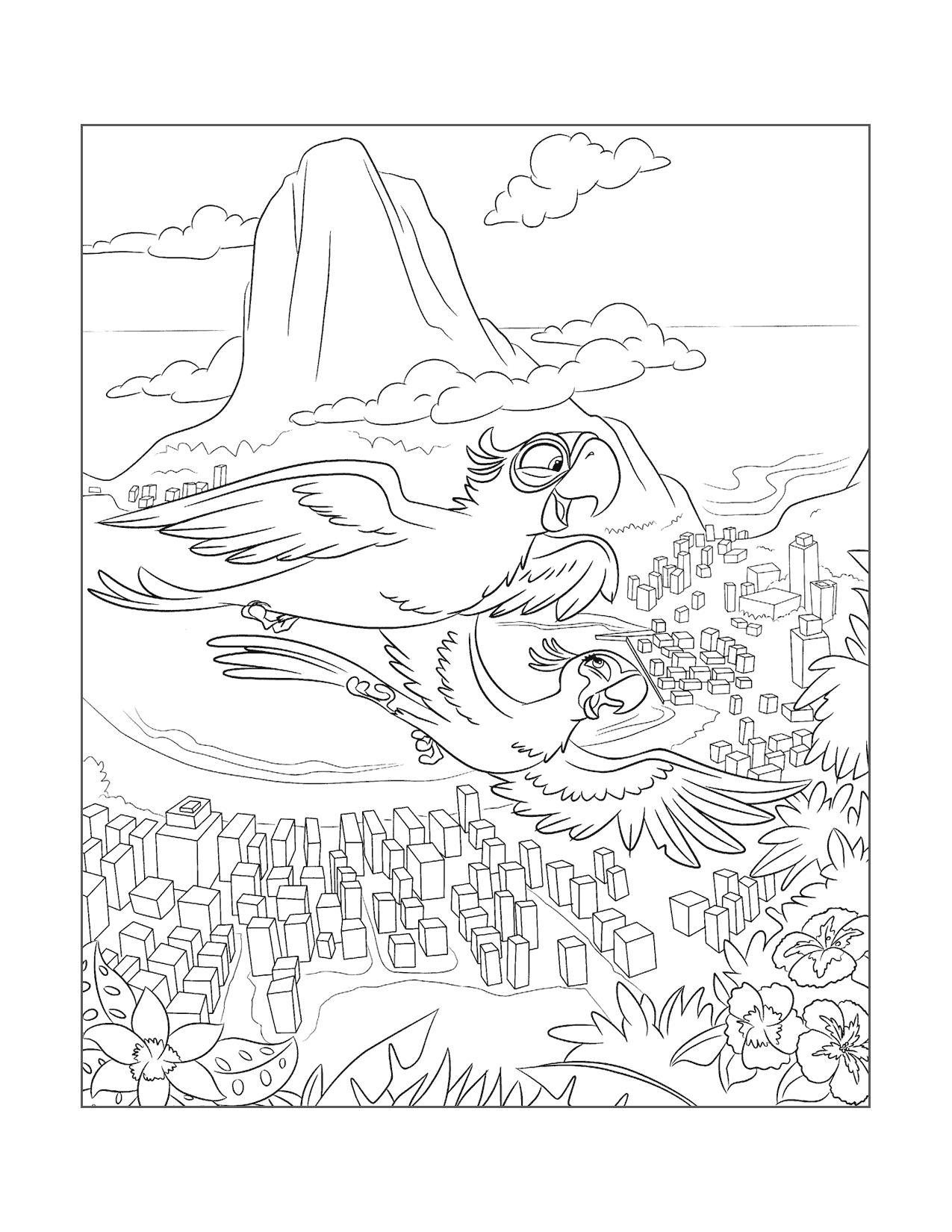 Jewel And Blu Flying Rio Coloring Page