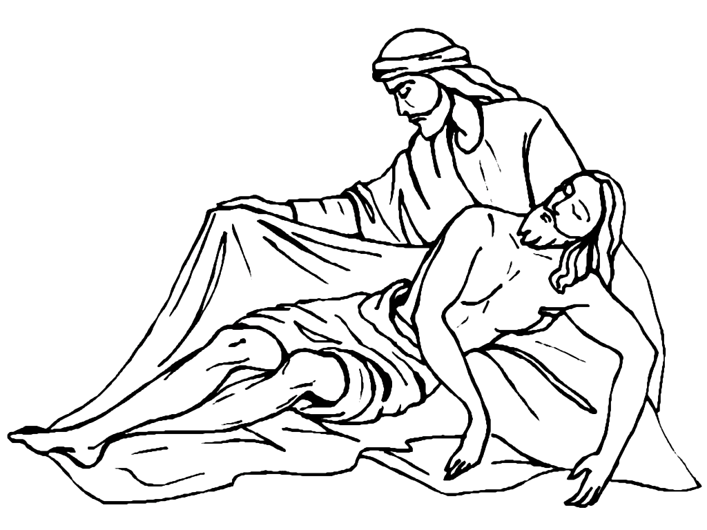 Joseph Wrapping Jesus For Burial Coloring Page