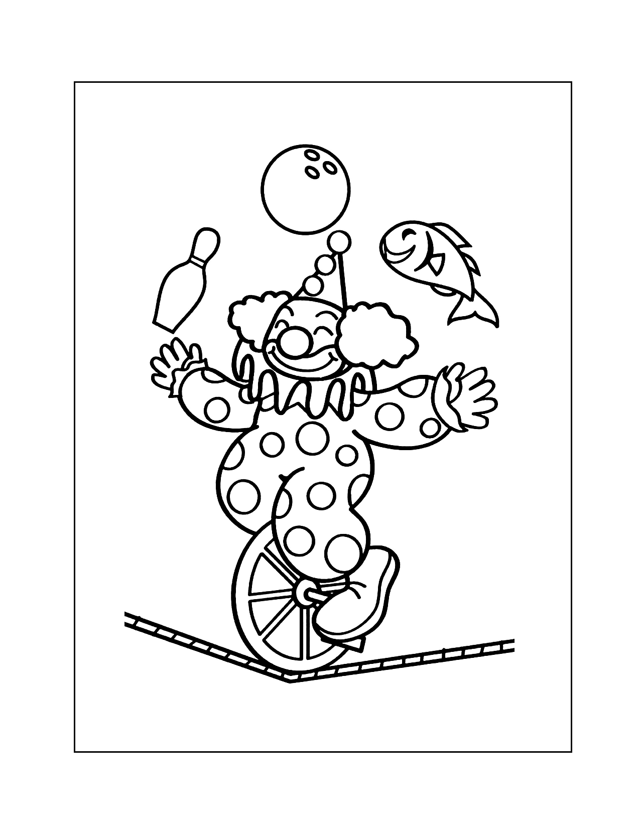 Juggling Clown On Unicycle Coloring Page