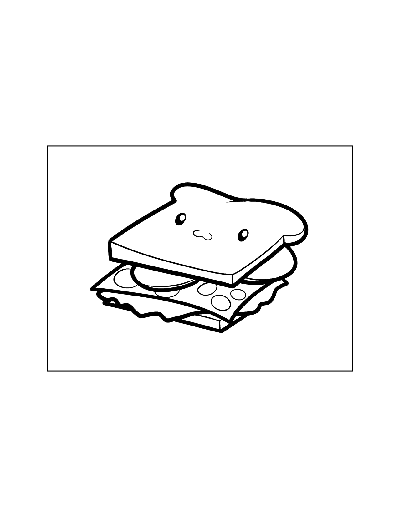 Kawaii Sandwich Coloring Page