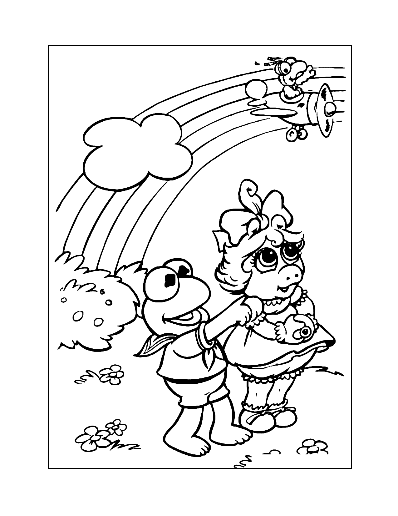 Kermit Piggy And Gonzo Muppet Babies Airplane Coloring Page