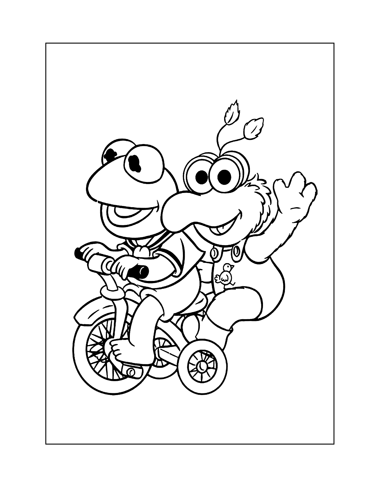 Kermit And Gonzo Muppet Babies Riding Tricycle Coloring Page