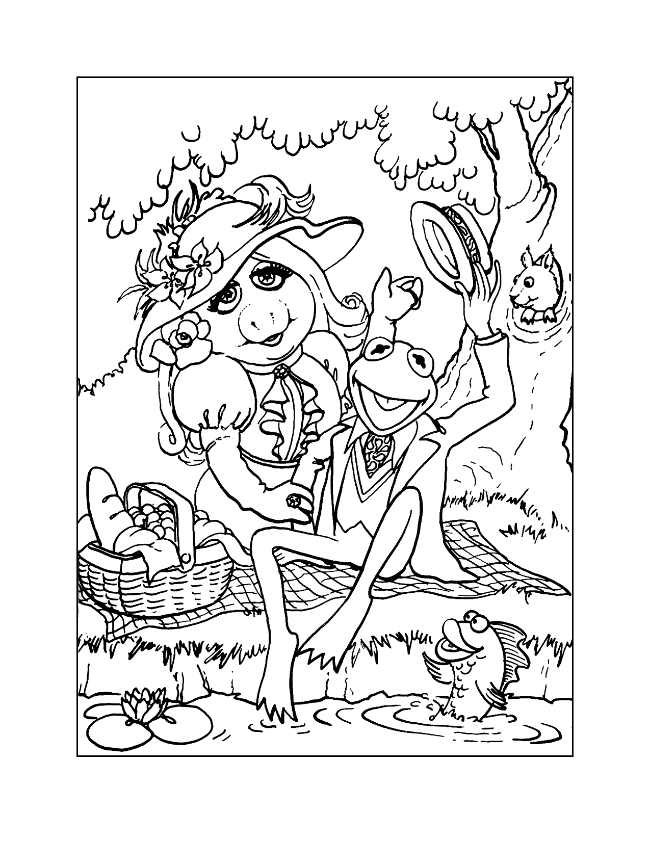 Kermit And Miss Piggy On A Picnic Coloring Page