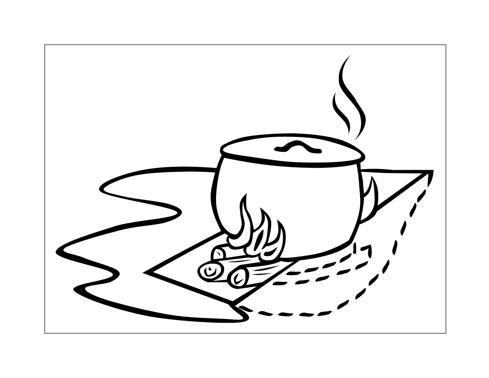 Kettle On Campfire Coloring Page