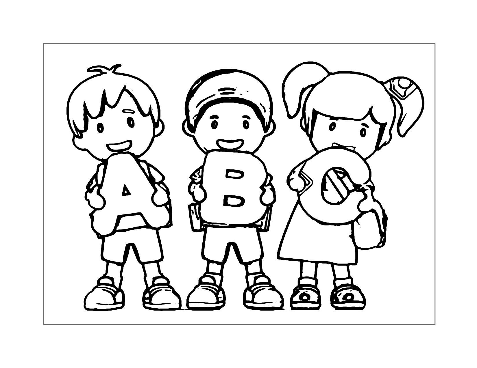 Kids Holding Abc Letters Coloring Page