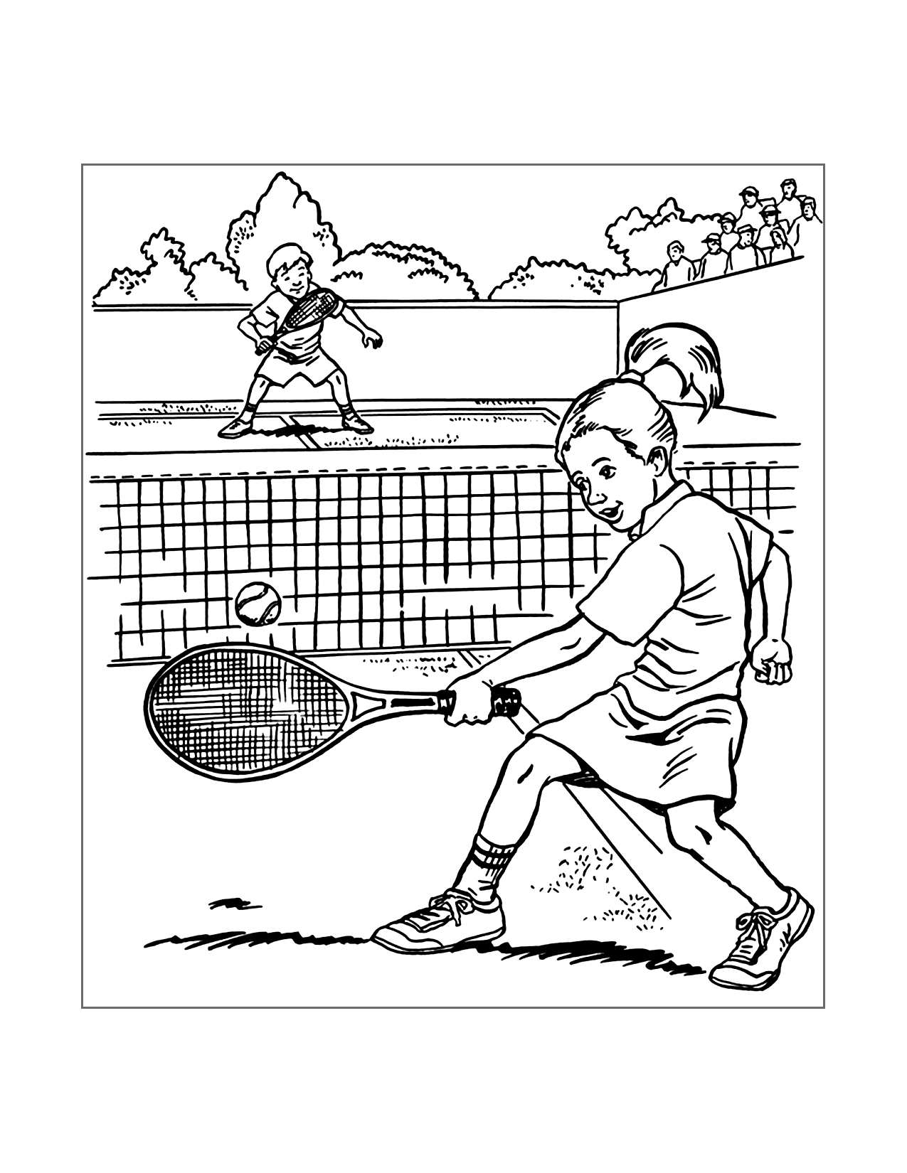 Kids Playing Tennis Coloring Page