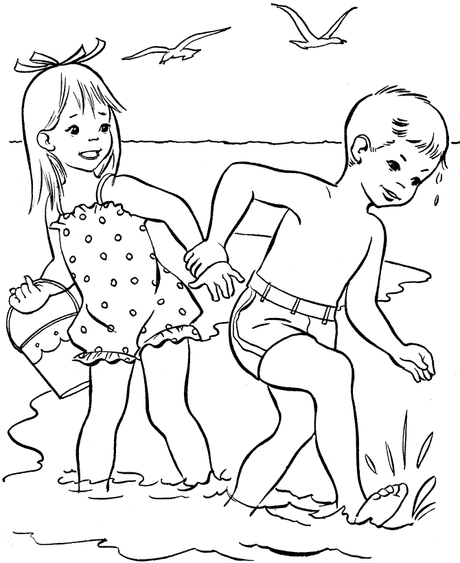 Kids at Beach Coloring Pages
