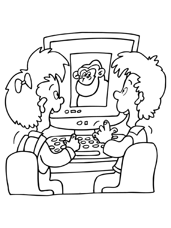 Kids on Computer Coloring Pages