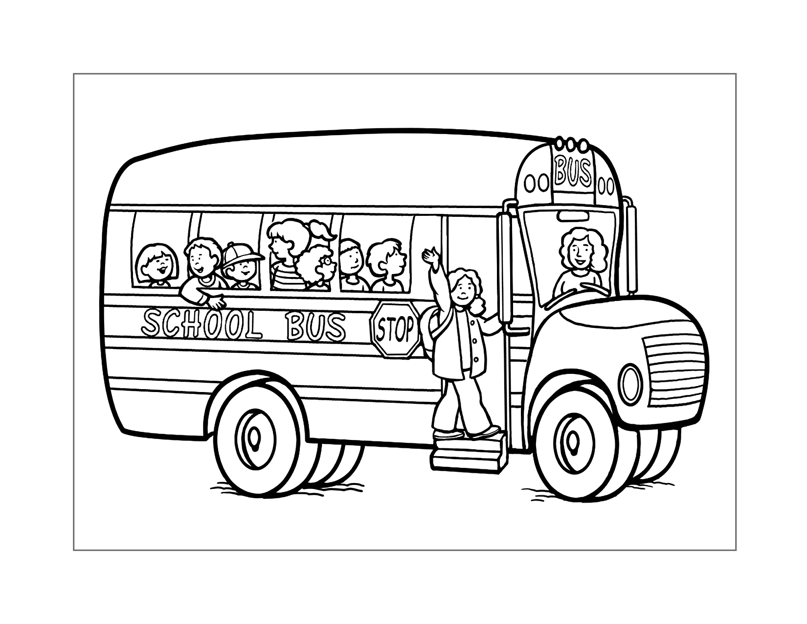 Kids On The School Bus Coloring Page