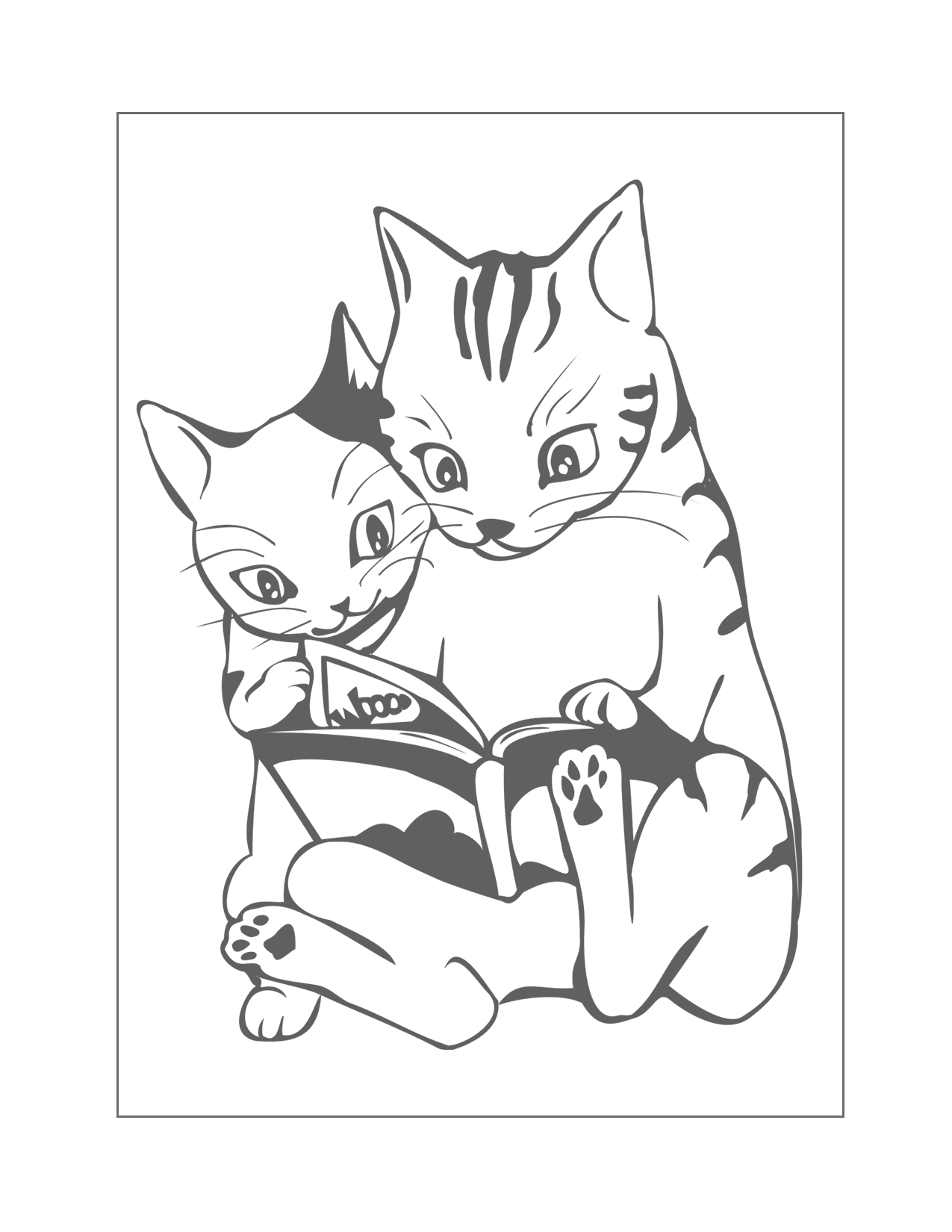 Kittens Reading A Book Coloring Page