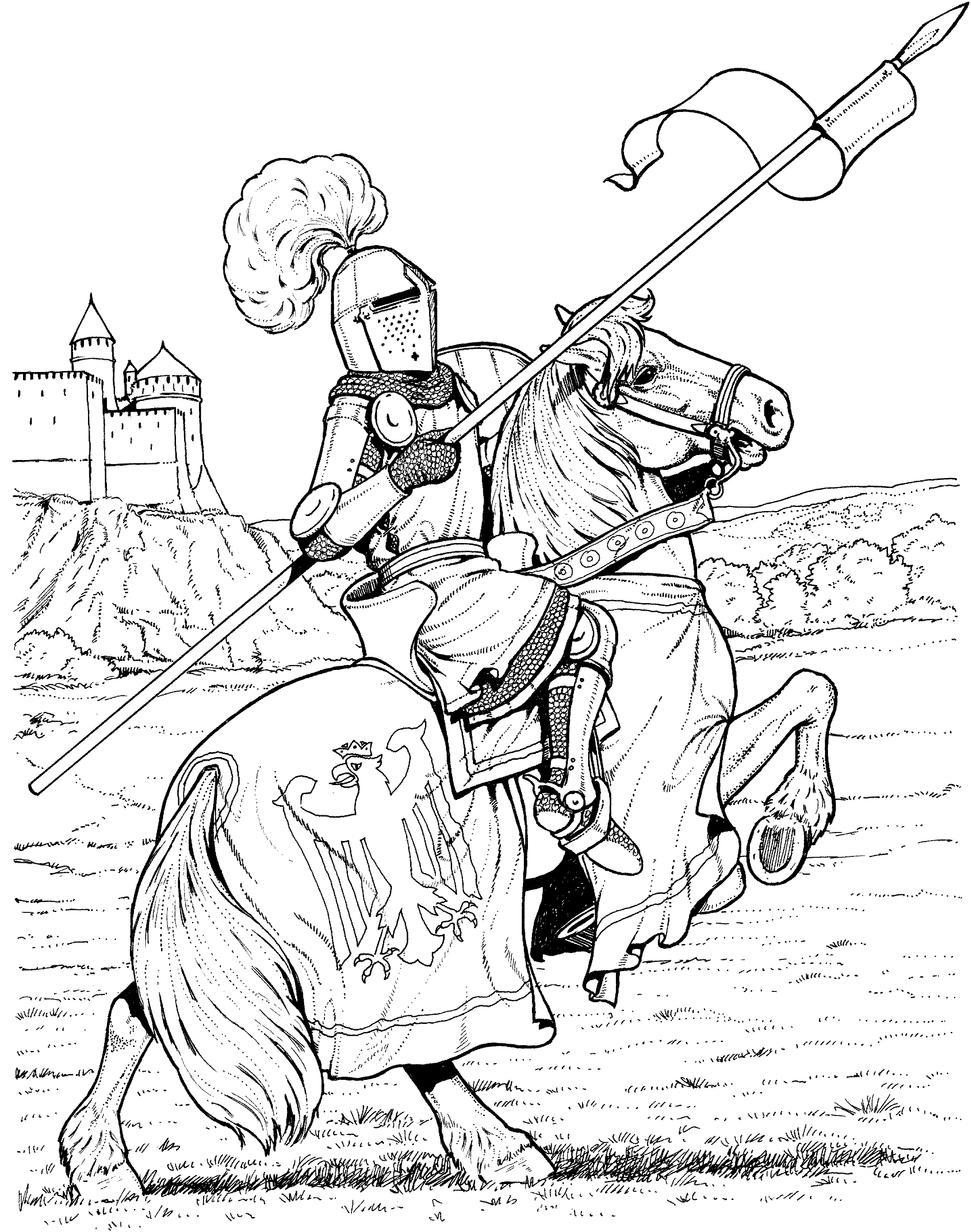 Knight On Horse Coloring Page