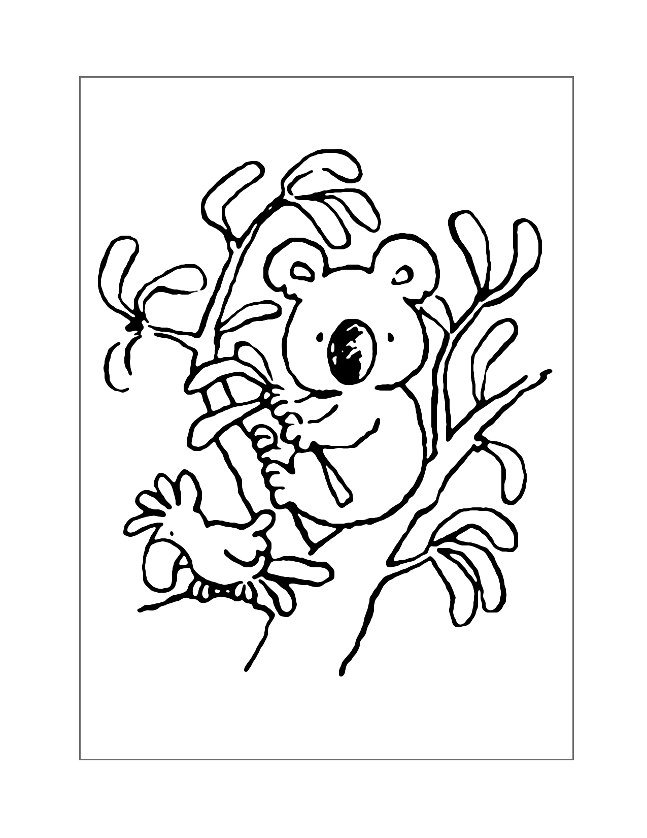 Koala In Tree With Parrot Coloring Page
