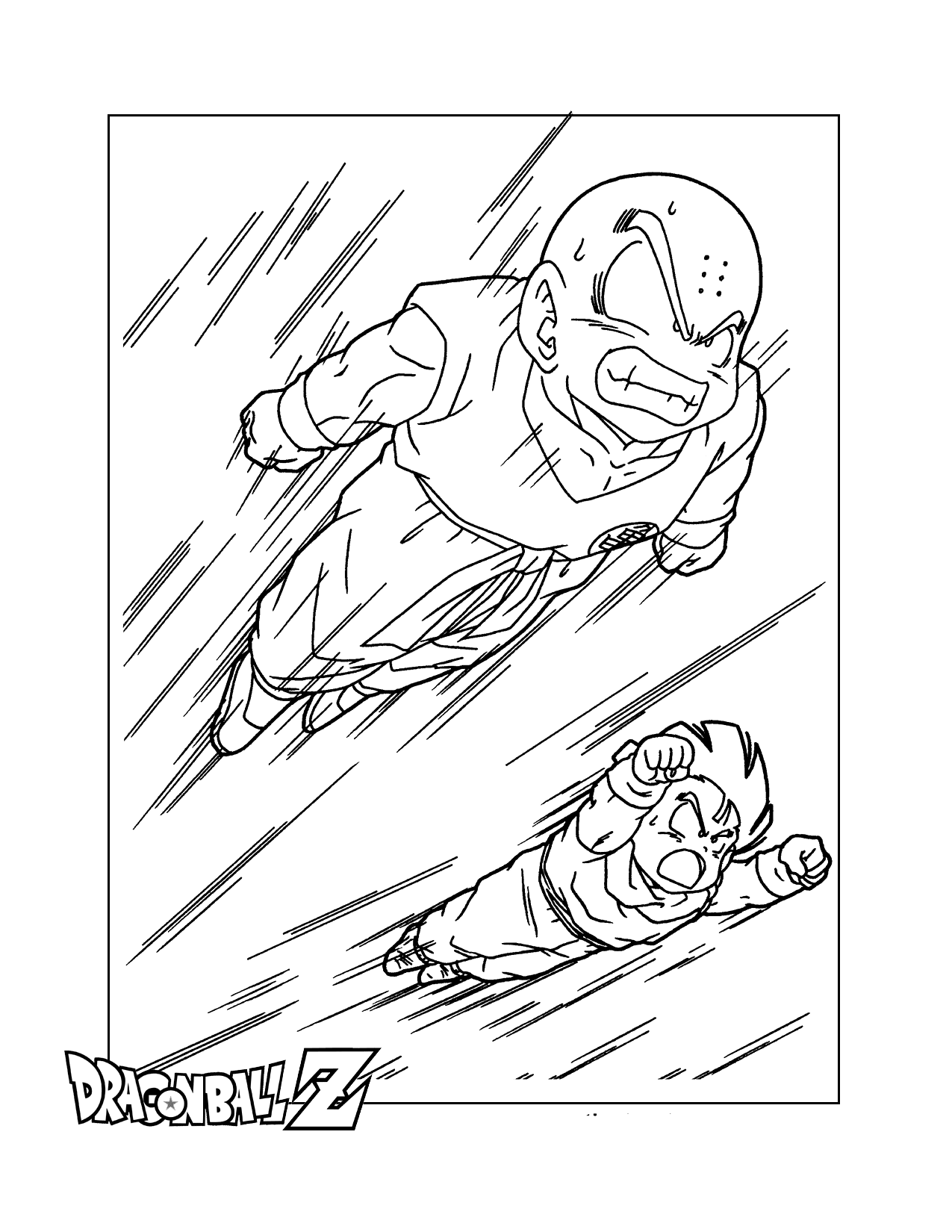 Krillin And Goku Flying Coloring Page