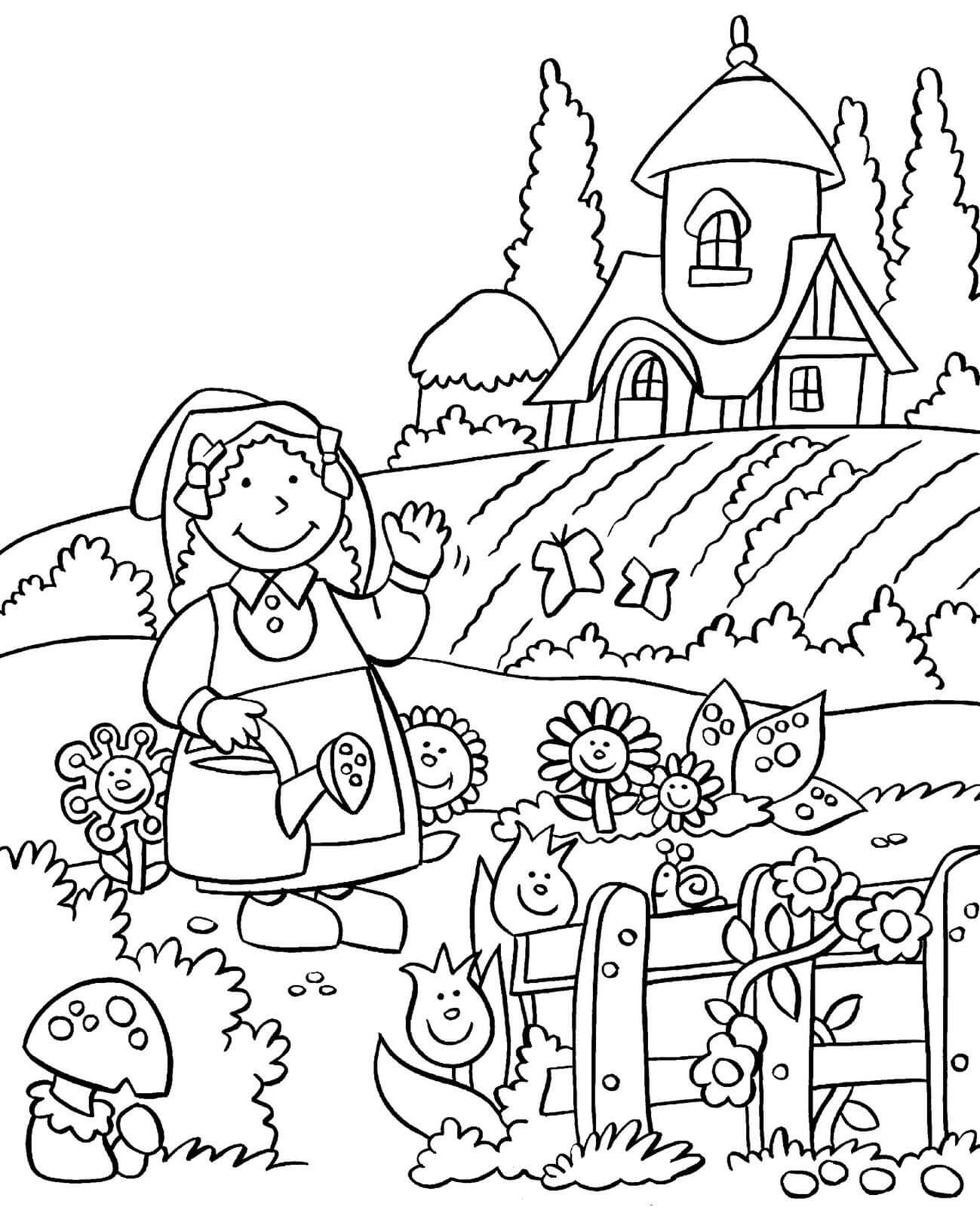 Lady Farmer Coloring Pages